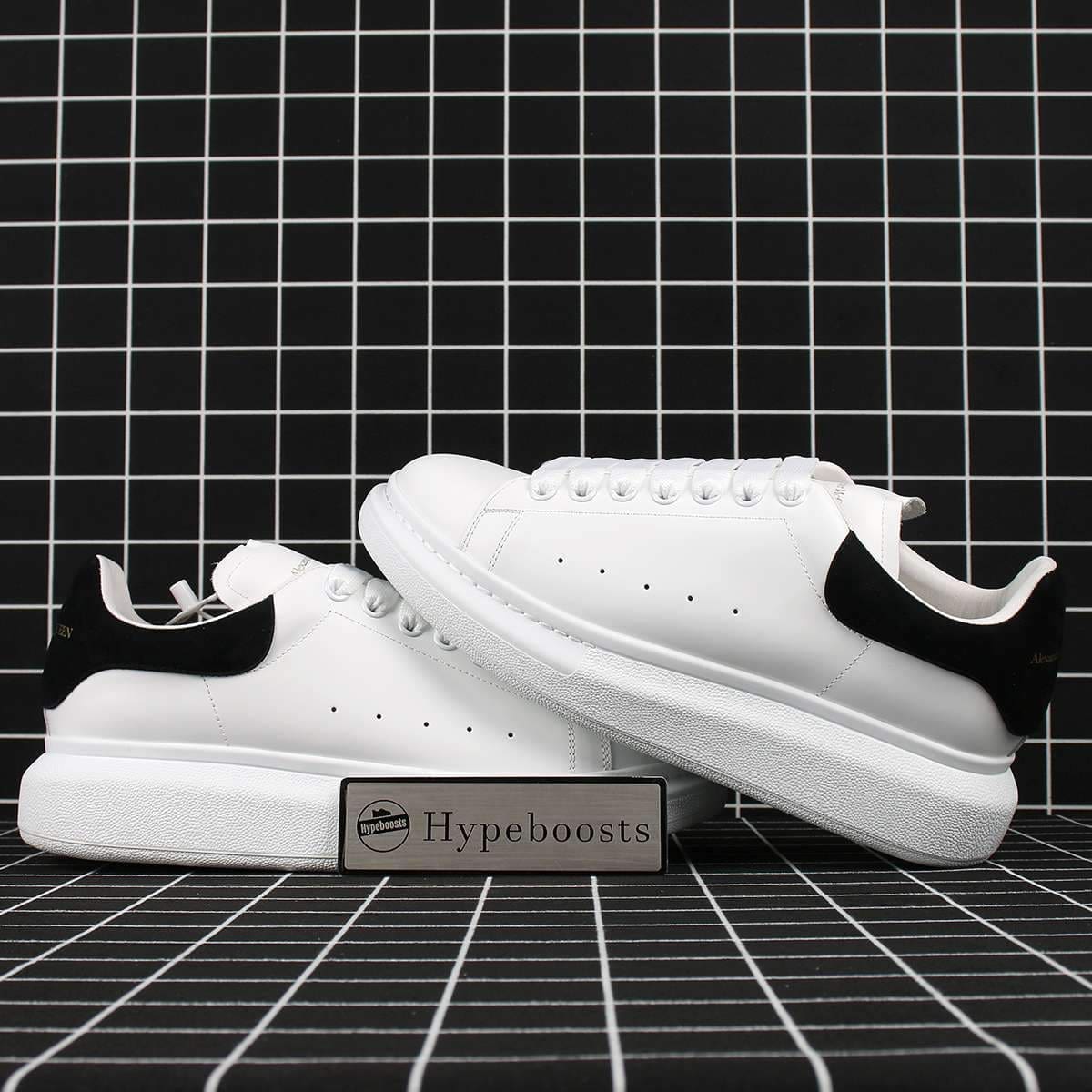 Alexander McQueen Oversized Sneaker White Smooth Calf Leather with Black Suede Heel Replica