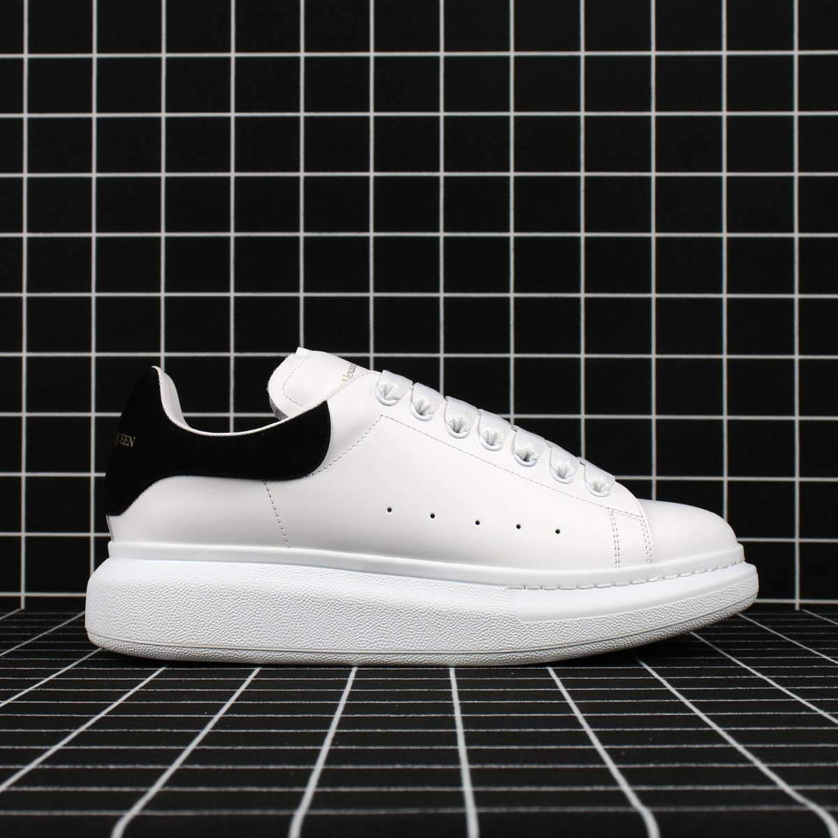 Alexander McQueen Oversized Sneaker White Smooth Calf Leather with Black Suede Heel Replica