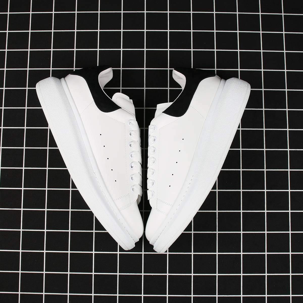 Alexander McQueen Oversized Sneaker White Smooth Calf Leather with Black Suede Heel Replica