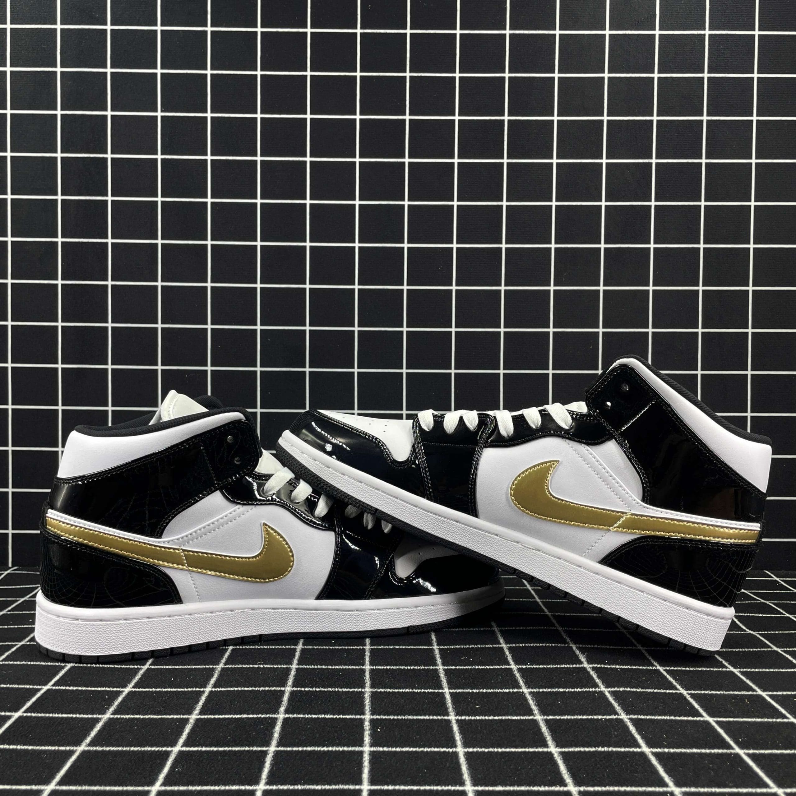 Air Jordan 1 Mid Patent Black Gold Replica
