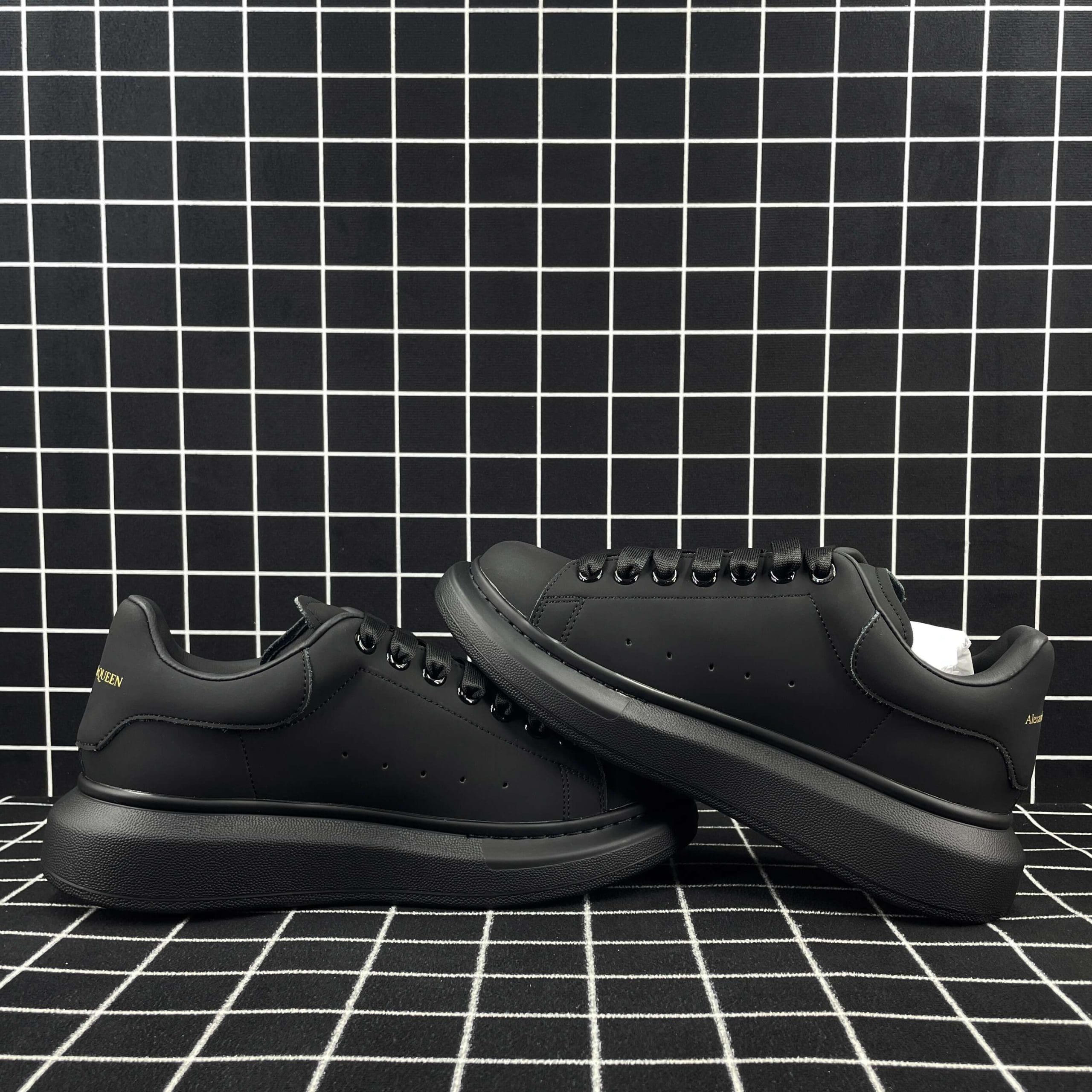 Alexander McQueen Oversized Sneaker Black Smooth Calf Leather with Black Sole Replica