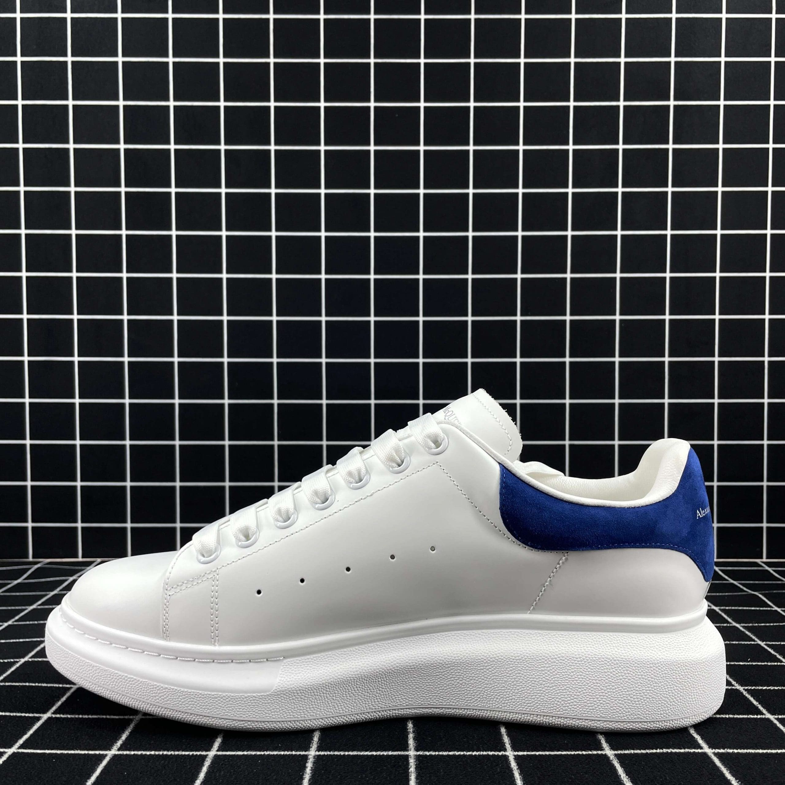 Alexander McQueen Oversized Sneaker White Smooth Calf Leather with Worker Blue Suede Heel Replica