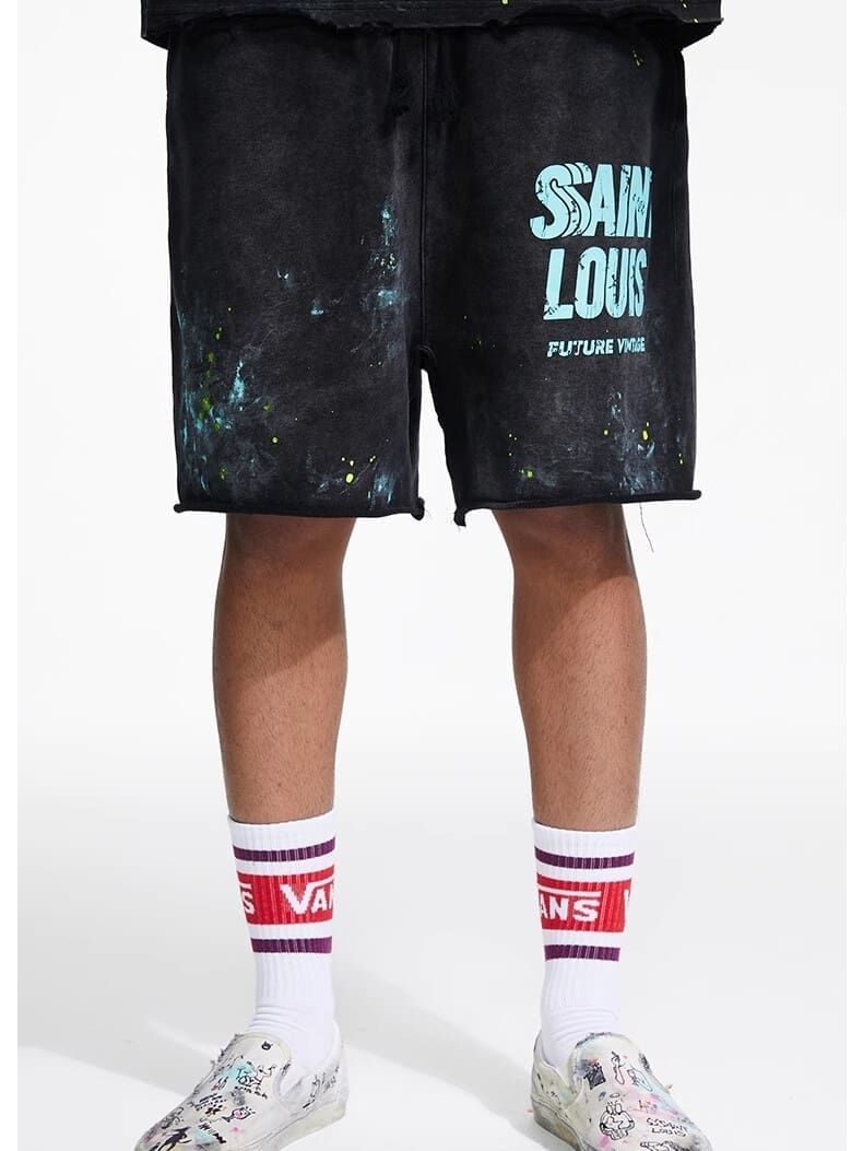 sssaint L**is old do dirty splash ink shorts