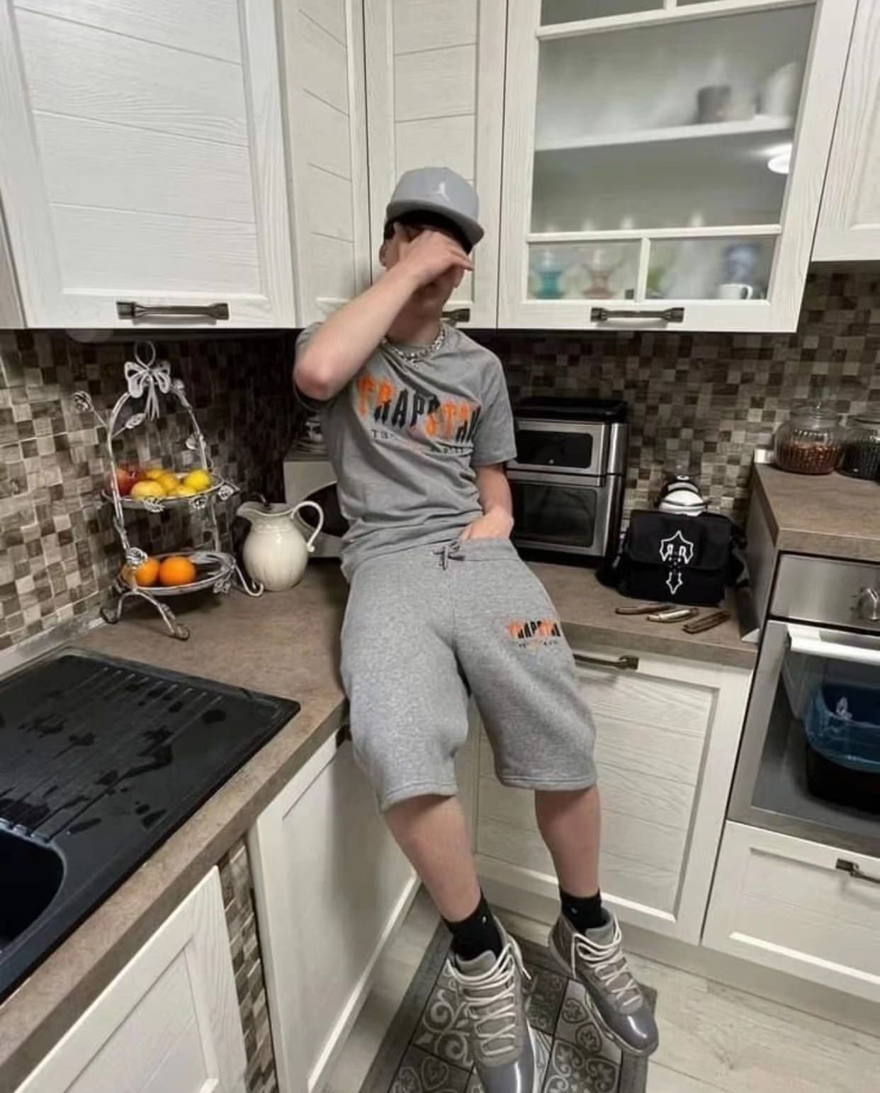 Trapstar Orange Gray Towel Embroidery Shorts Set