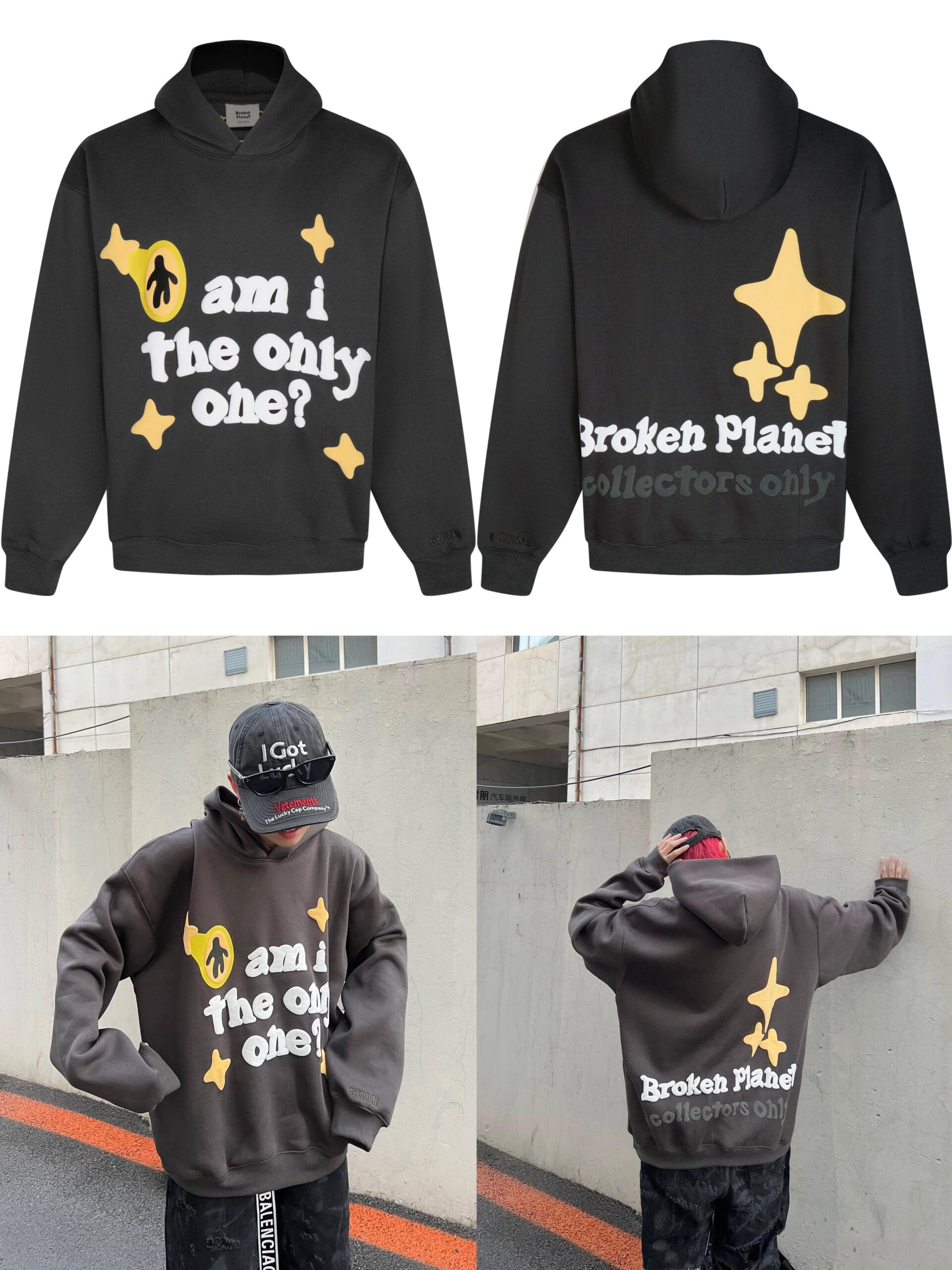 Broken Planet Puff Print Hooded Sweater Loose Fit for Men and Women