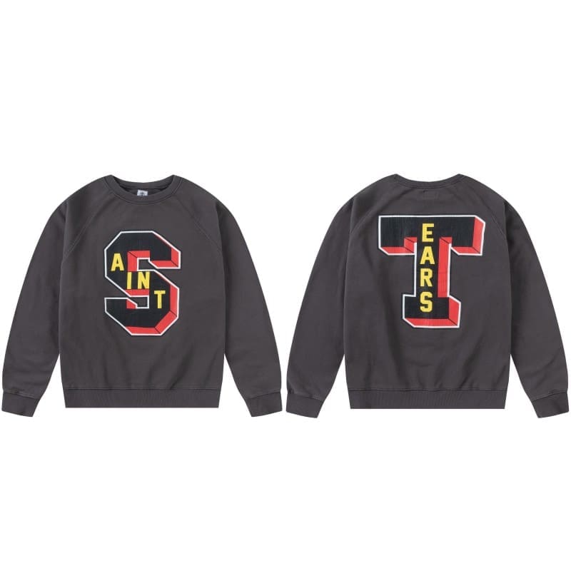 Saint Michael Retro Round Neck Sweater Thick Long Sleeve Top for Men and Women