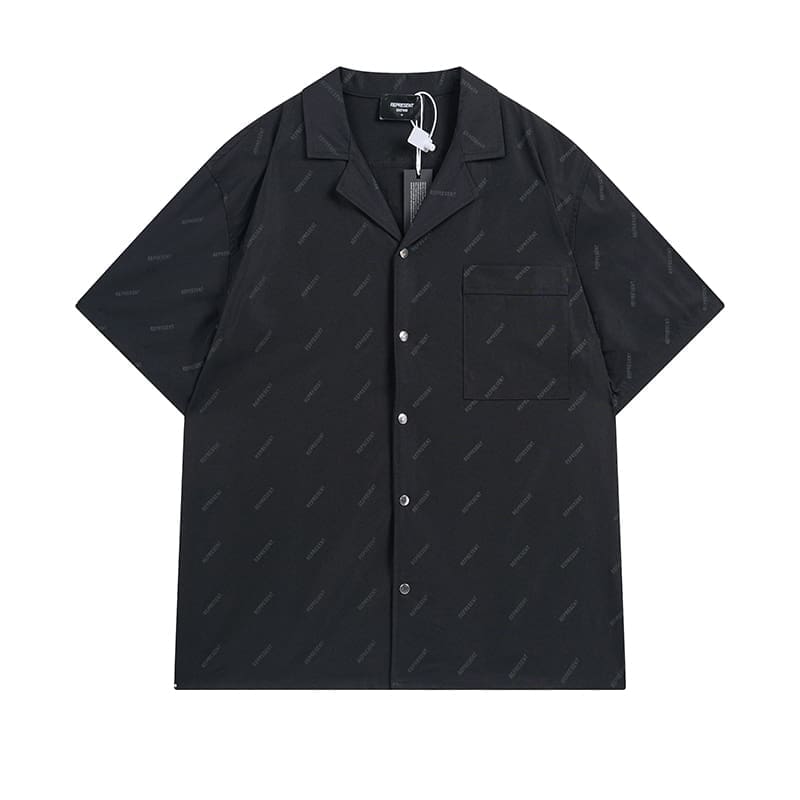 Represent Cuban Collar Letter Printed Short Sleeve Casual Shirt for Men and Women