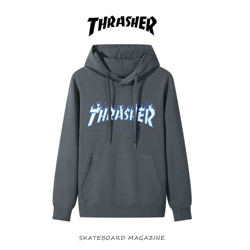 Thrasher Flame Fire Hooded Sweater Loose Cotton Coat