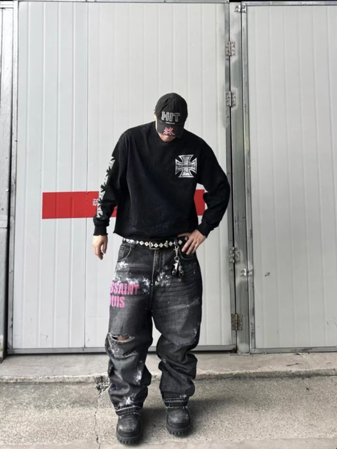 saint L**is long sleeve graffiti cross star t-shirt street fashion