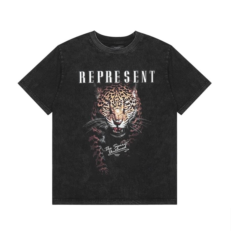 Represent Leopard Print Vintage Washed Distressed T-Shirt for Spring and Summer