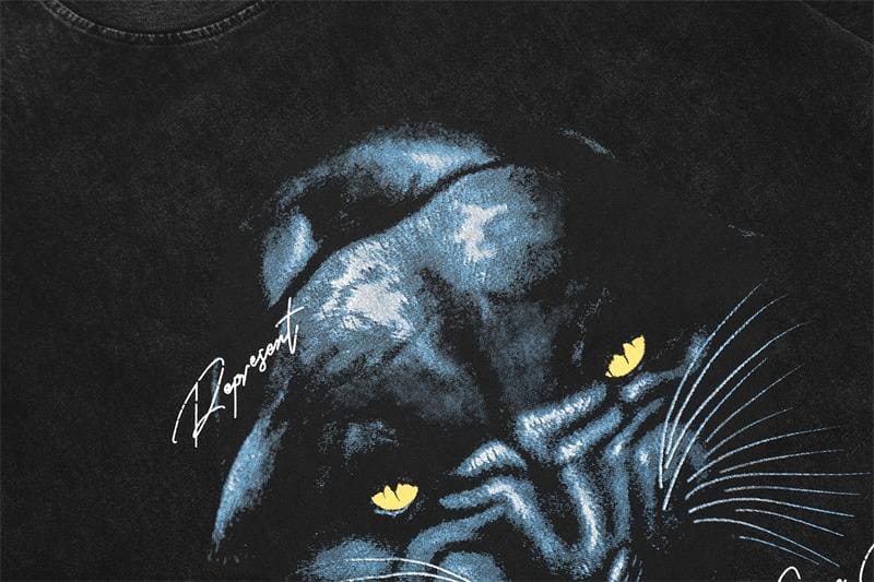 Represent Black Panther Head Print Distressed Short Sleeve T-Shirt for Men and Women