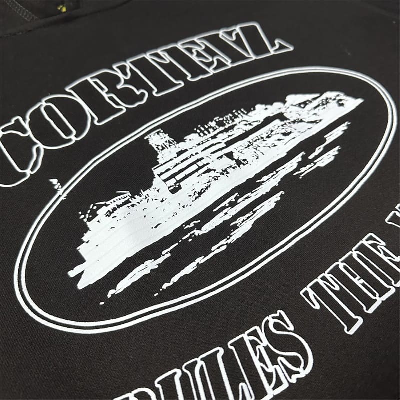 Corteiz Devil Island Sports Leisure Velvet Hooded Sweatshirt and Sweatpants Set for Men and Women