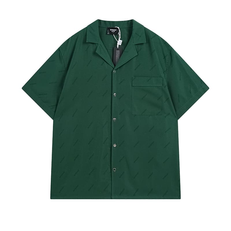 Represent Cuban Collar Letter Printed Short Sleeve Casual Shirt for Men and Women
