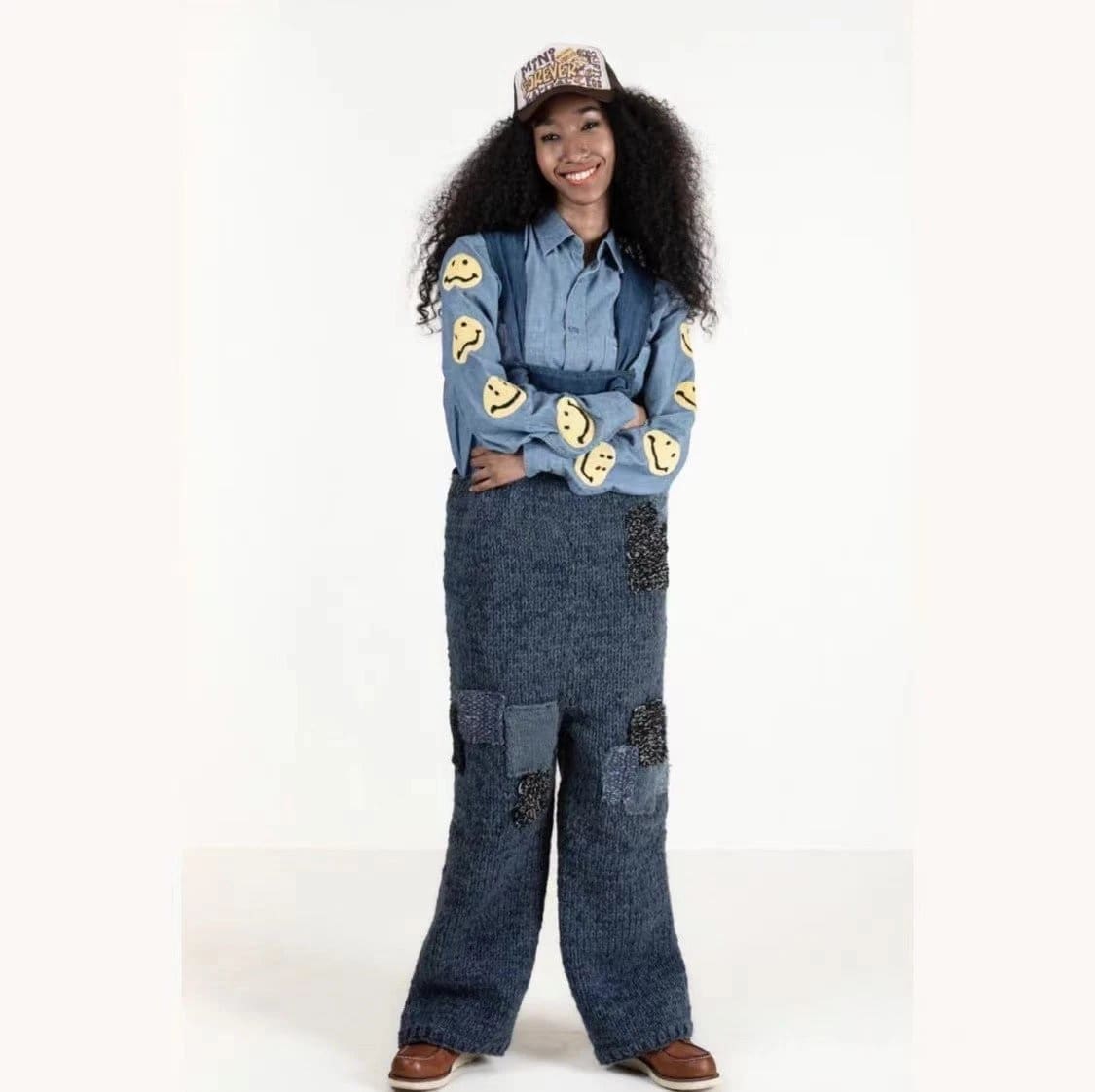 Kapital Hida Hehong Embroidered Smiley Long Sleeve Denim Shirt