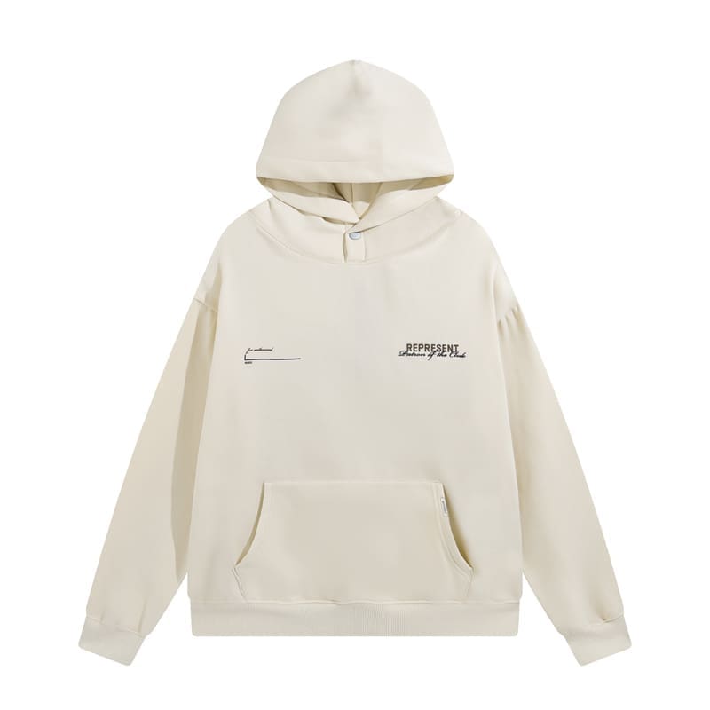 Represent Two-Tone Letter Print Loose Casual Velvet Padded Hooded Sweatshirt