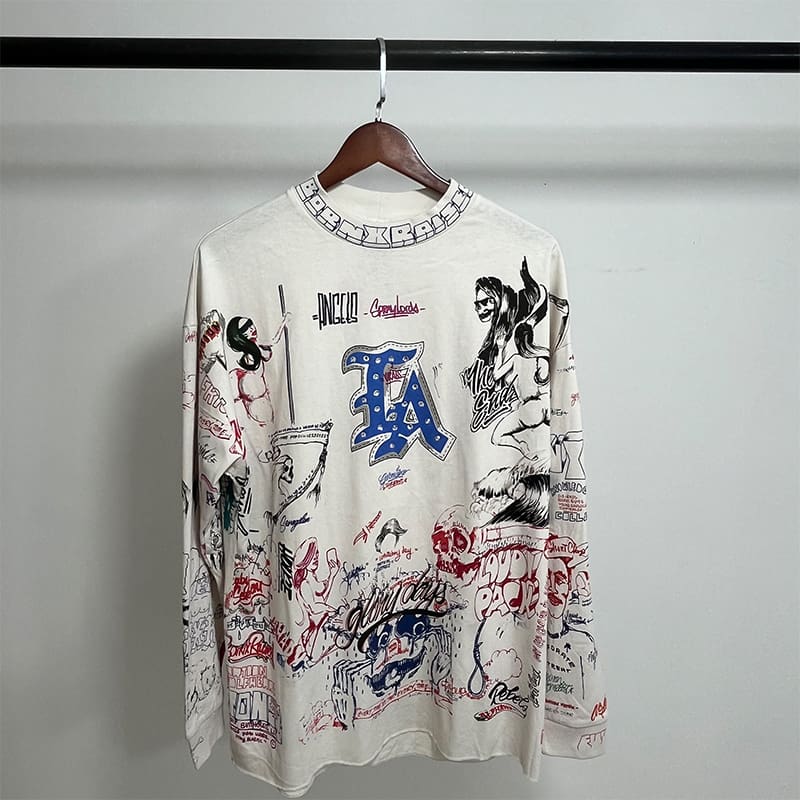 Saint Michael American-Style Distressed Long-Sleeved T-Shirt for Men and Women