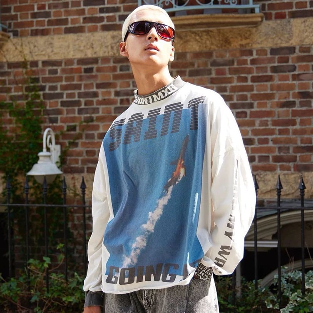 Saint of Michael Aircraft Illustration Loose Long Sleeve T-Shirt