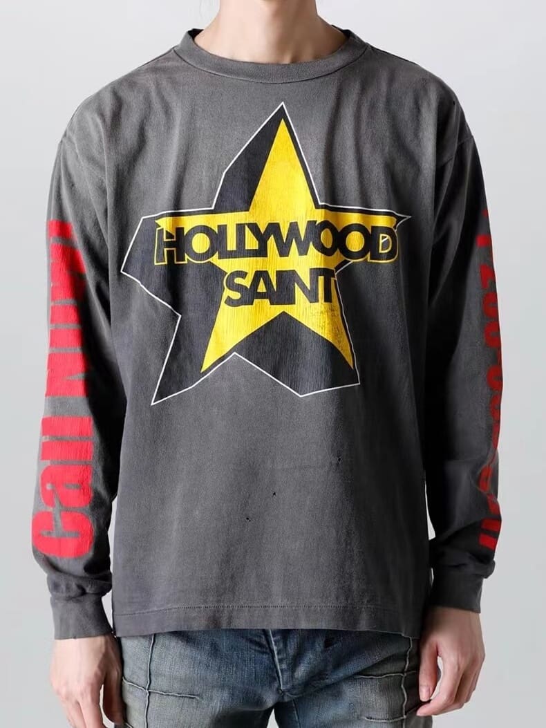 Saint Michael Five-Pointed Star English Letter Long Sleeve T-Shirt