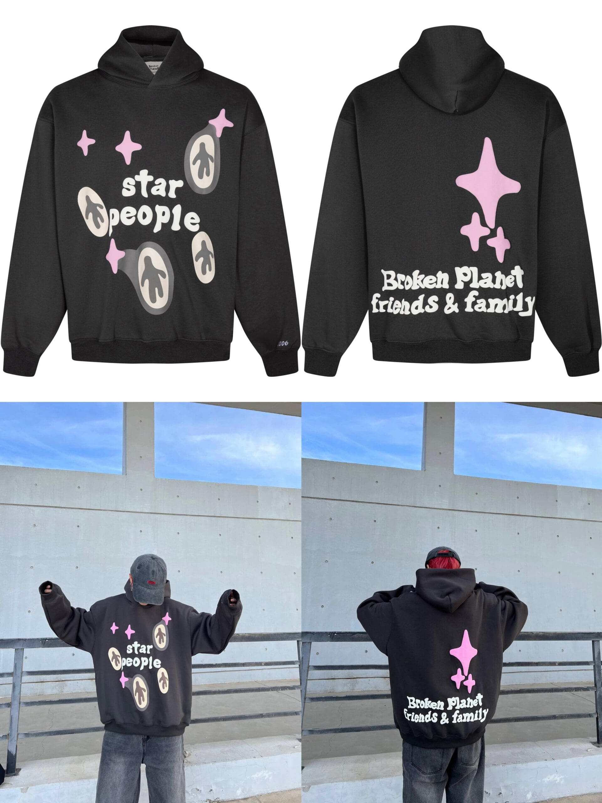 Broken Planet Puff Print Hooded Sweater Loose Fit for Men and Women