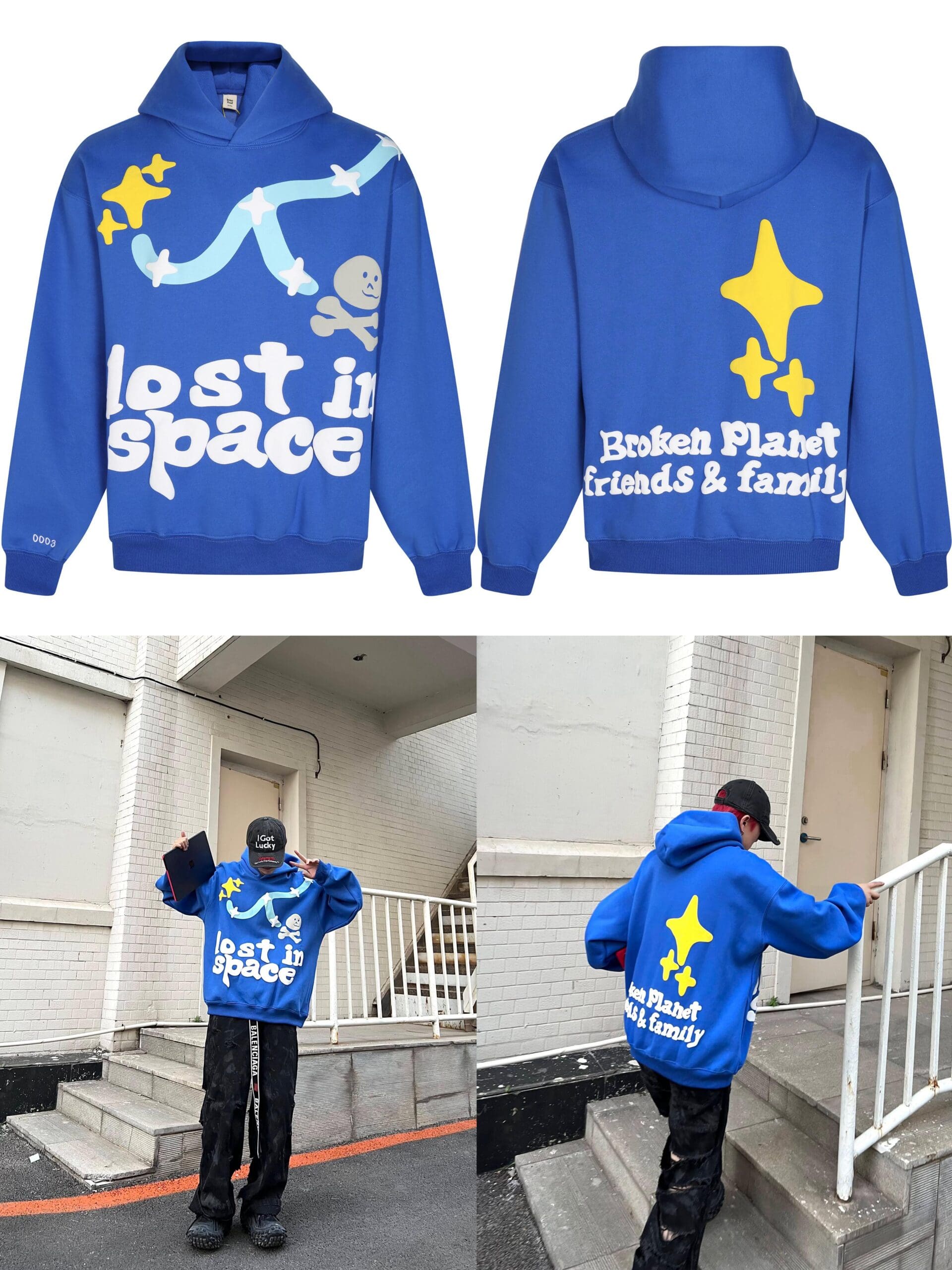 Broken Planet Puff Print Hooded Sweater Loose Fit for Men and Women