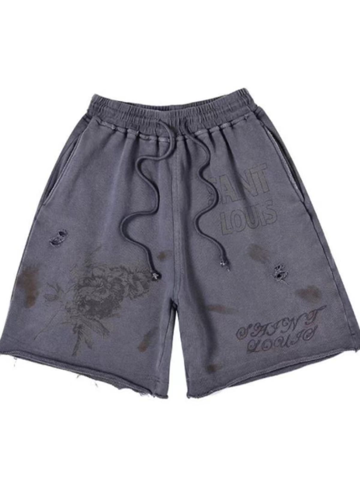 saint L**is vintage distressed knitted shorts casual cropped pants for men and women