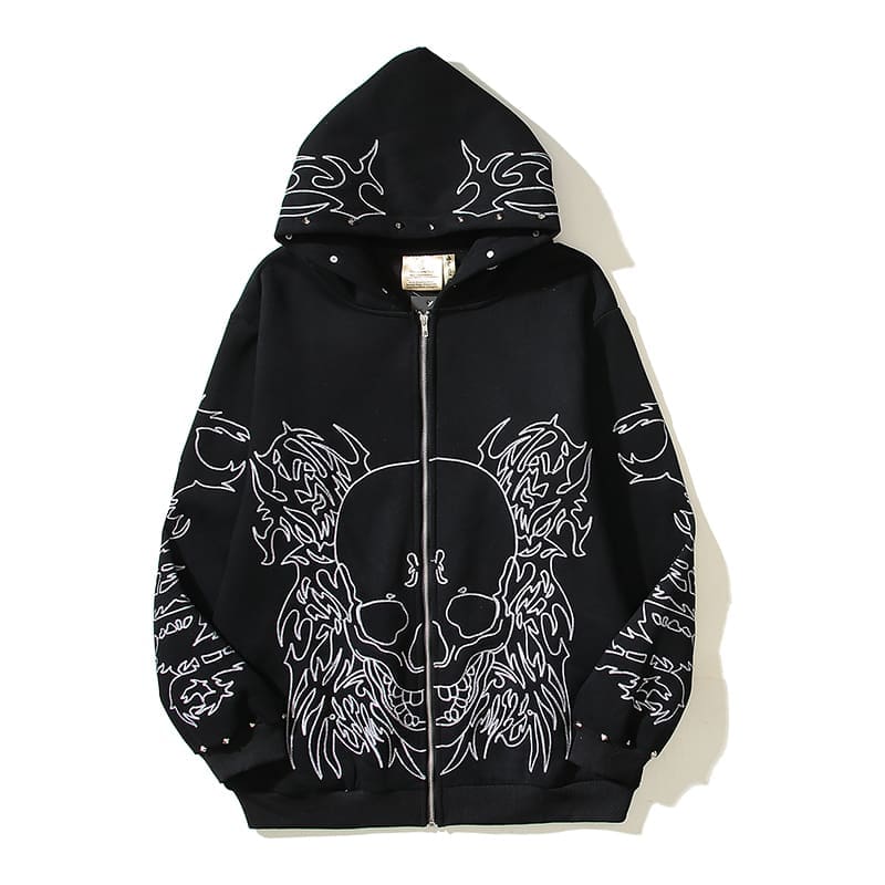 Revenge Needle Embroidered Rivets Hoodie