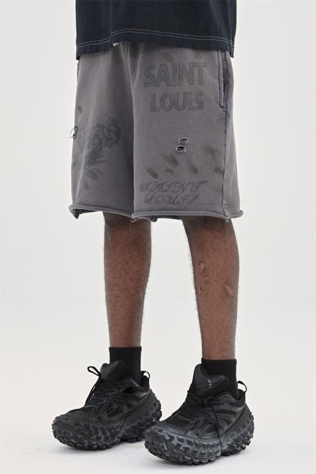 saint L**is vintage distressed knitted shorts casual cropped pants for men and women