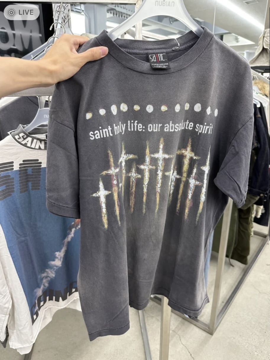 Saint Michael x Forsomeone Joint God Washed Distressed Short Sleeve T-Shirt