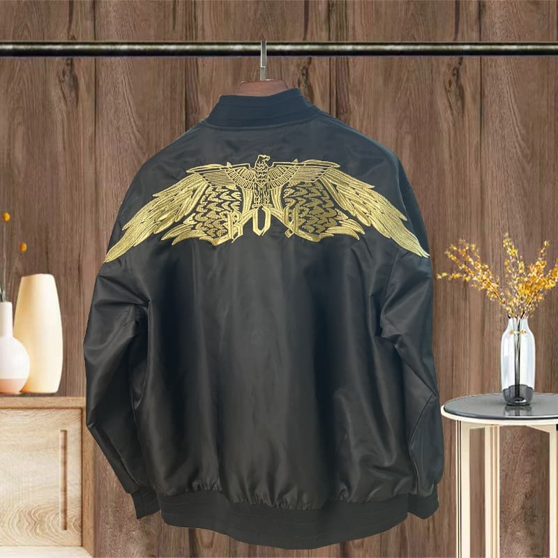 Gold Thread Wings Embroidered Zip Coat