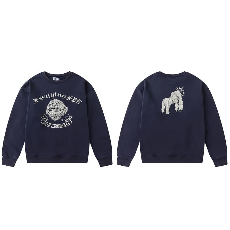 Saint Michael Retro Round Neck Sweater Thick Long Sleeve Top for Men and Women