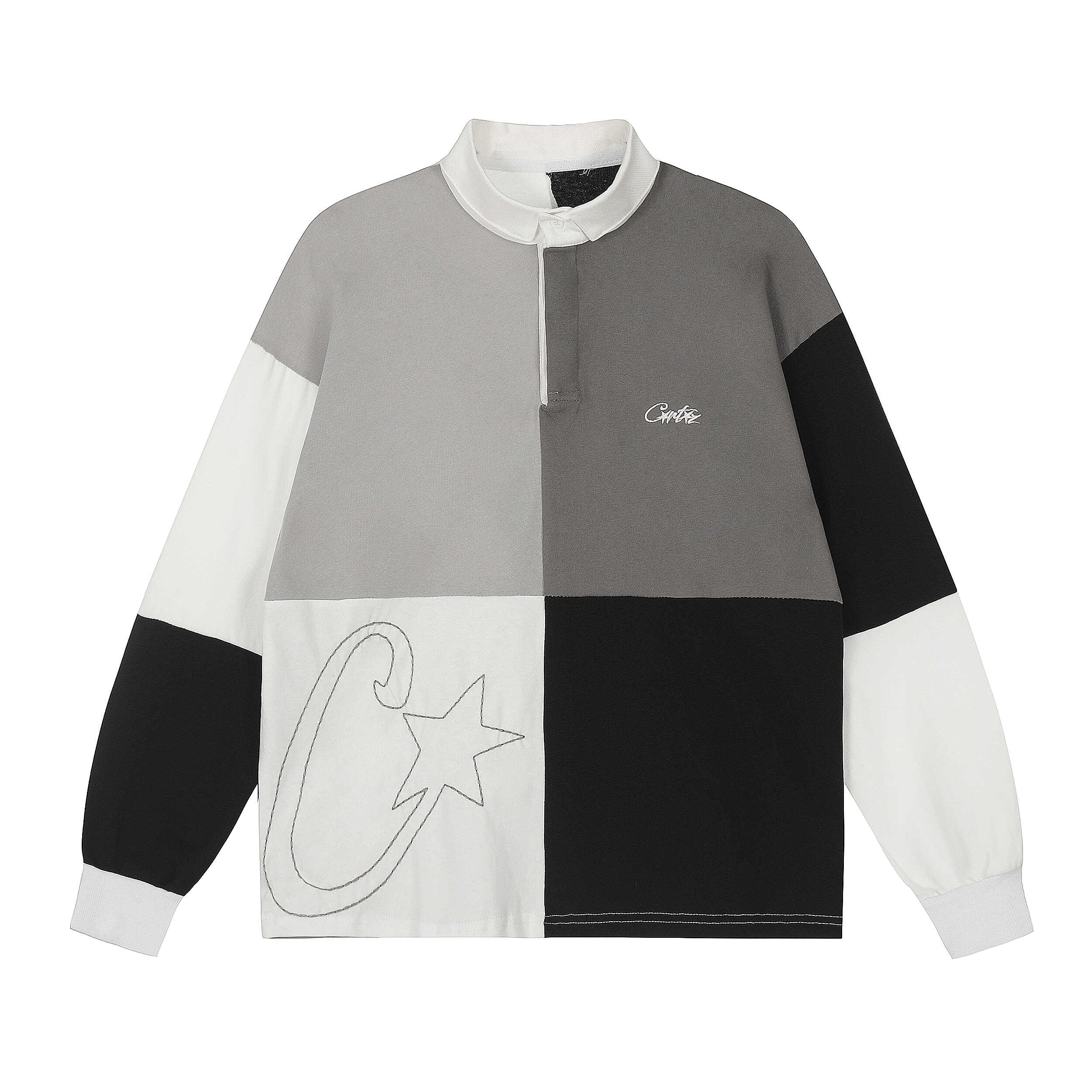 Corteiz Devil Island Color Block Embroidery Long Sleeve Polo Shirt Men’s Drill Style Loose Top