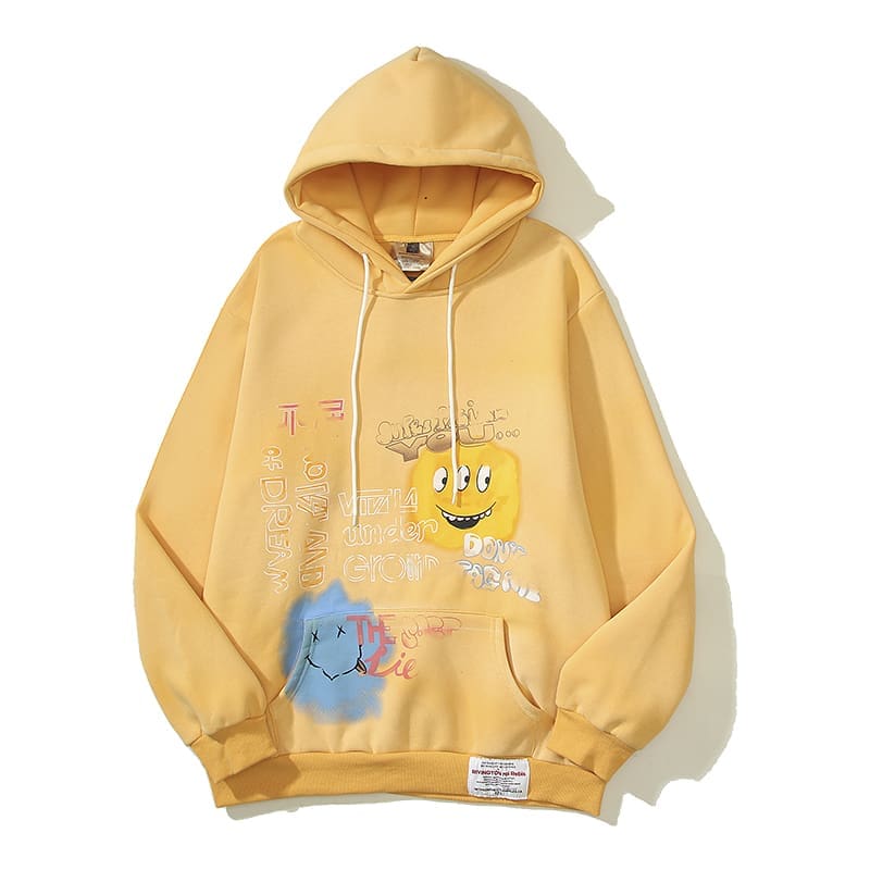 Liu Xianhua Smiley Retro Distressed Mud Printed Graffiti Hoodie
