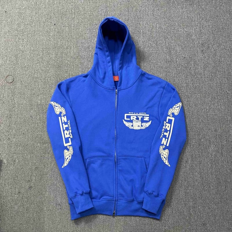Corteiz Wings Logo Zipper Hooded Sweater and Track Pants Suit