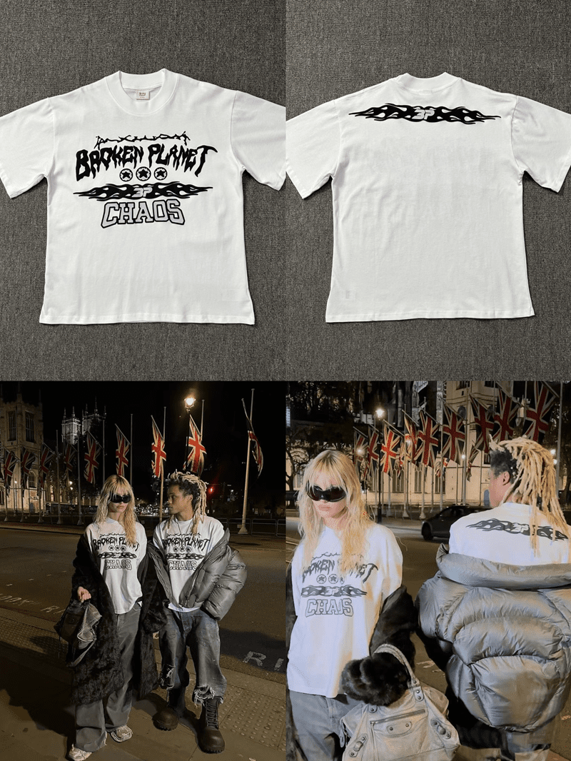 Broken Planet Puff Print Loose Short Sleeve T-Shirt for Men and Women