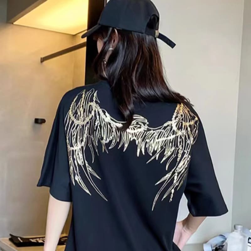 Black Golden Lock Eagle Wings Tee