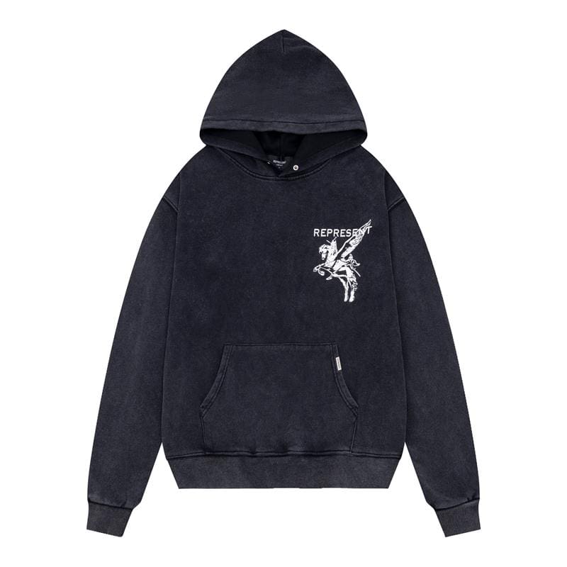 Represent Pegasus Knight Print Hooded Pullover Terry Sweater for Men and Women