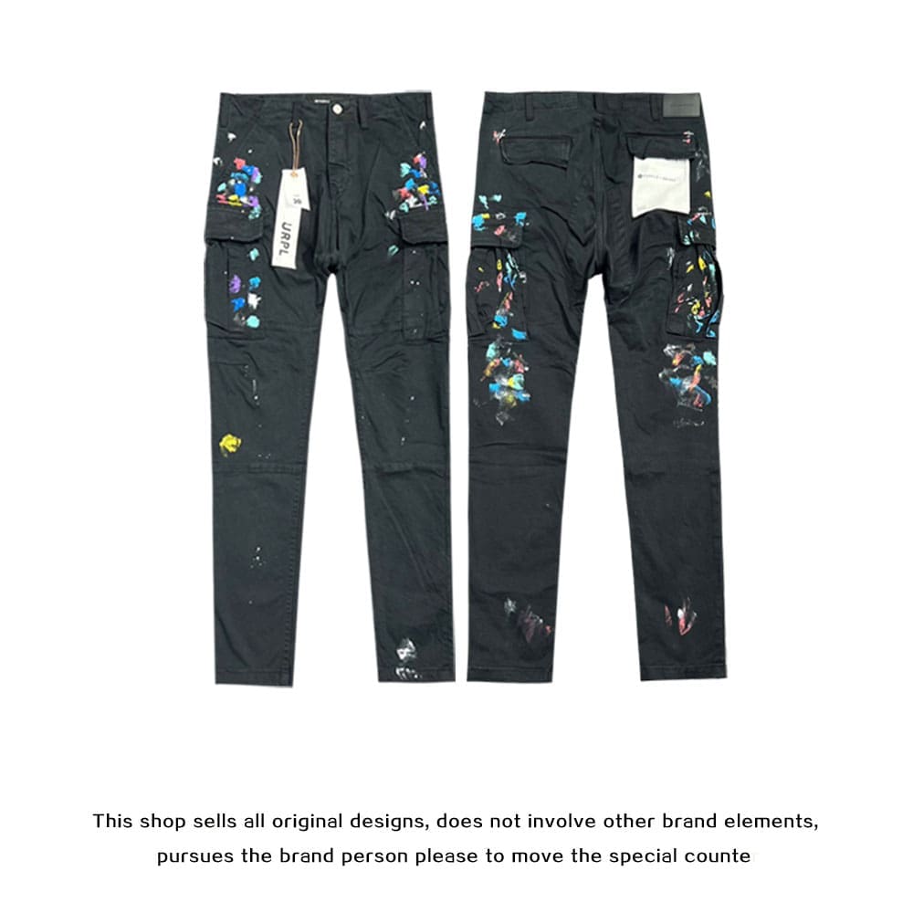 pu*re b*and slim stretch jeans with washed ink splash for men and women