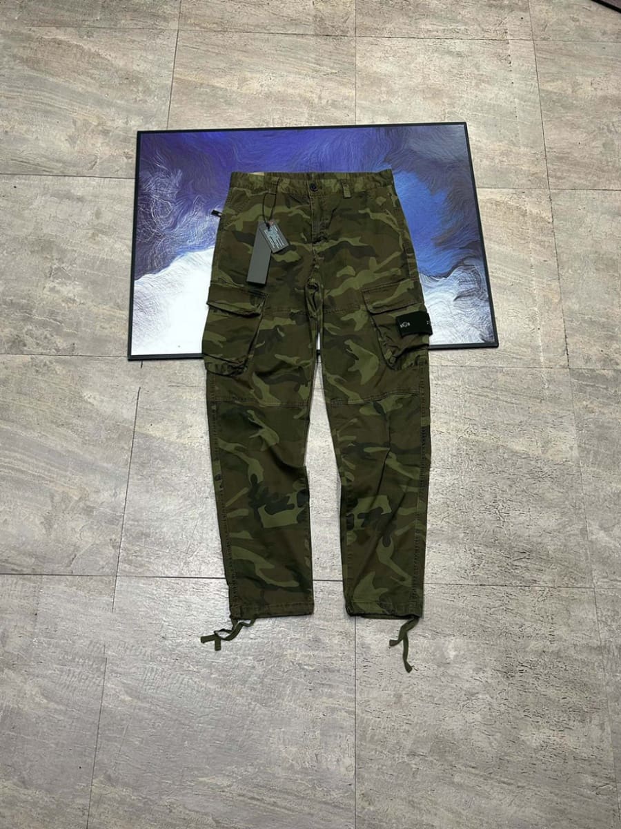 Stone Island Multi-Pocket Camouflage Cargo Pants Washed Straight Casual Trousers