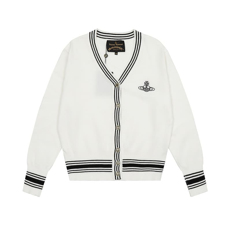 u1u1enne westwood retro contrast cardigan embroidered logo sweater for men and women