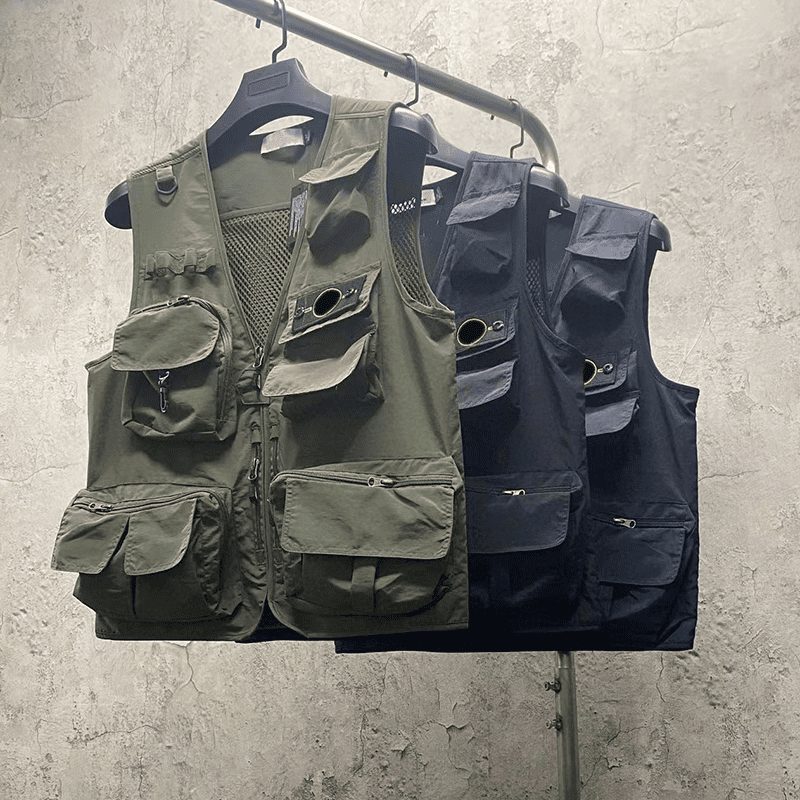 Stone Island V-Neck Multi-Pocket Workwear Vest Zipper Mesh Waistcoat