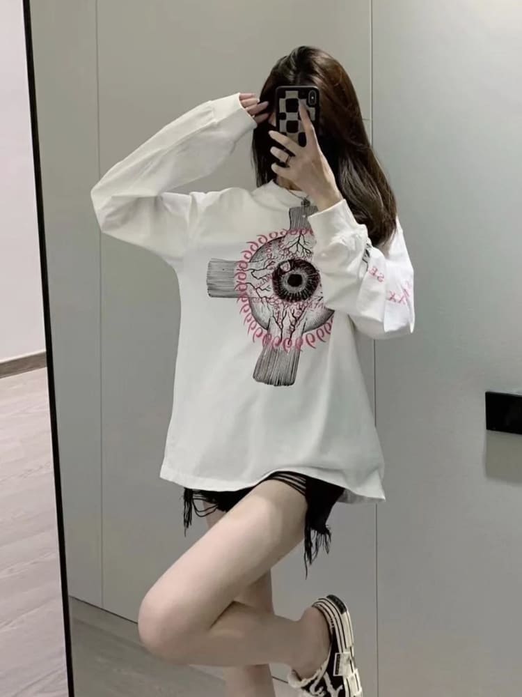 Saint Michael Eyeballs 23FW Loose Long Sleeve T-Shirt for Men and Women