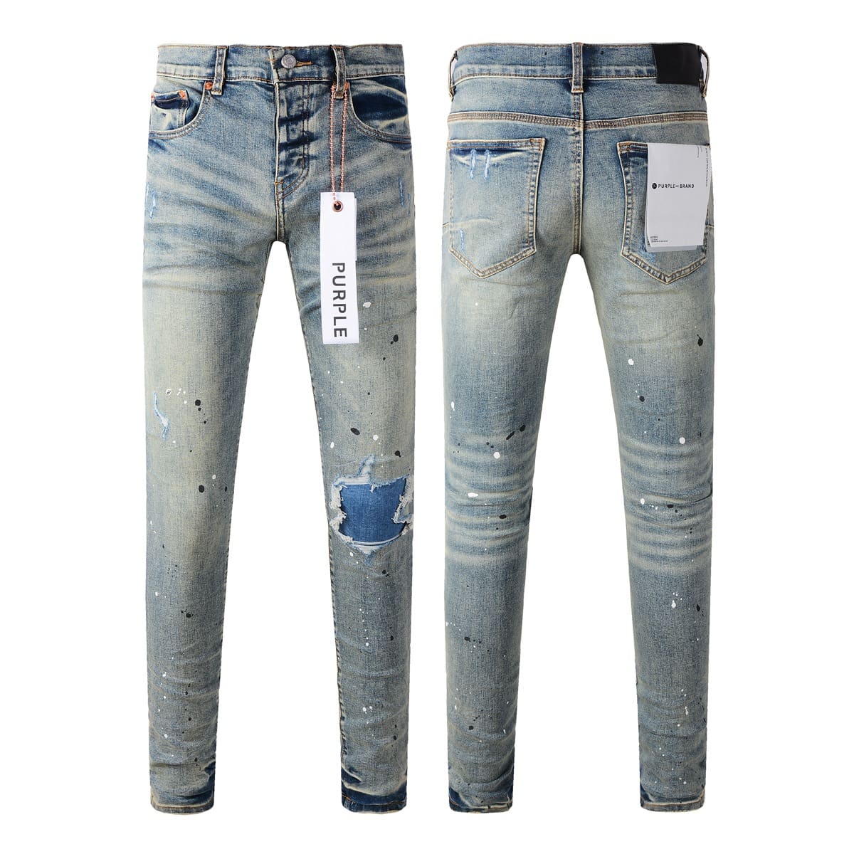 pu*re b*and high street distressed paint spot jeans