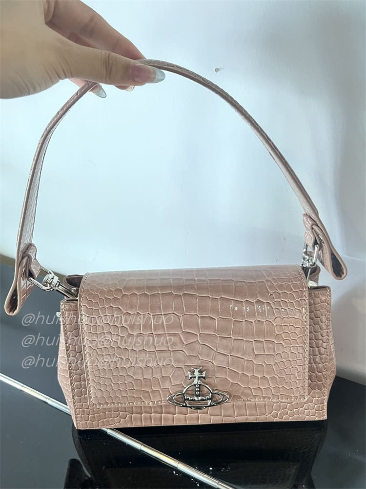 u1u1enne westwood crocodile pattern baguette shoulder bag saturn chain design