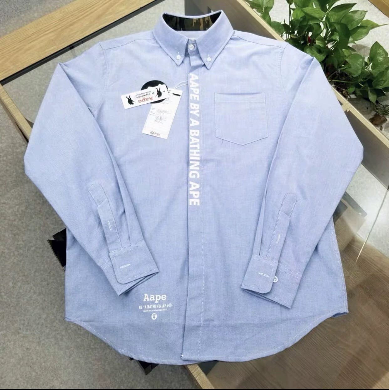 Aape Camouflage Stitching Letter Printed Long Sleeve Shirt for Men and Women