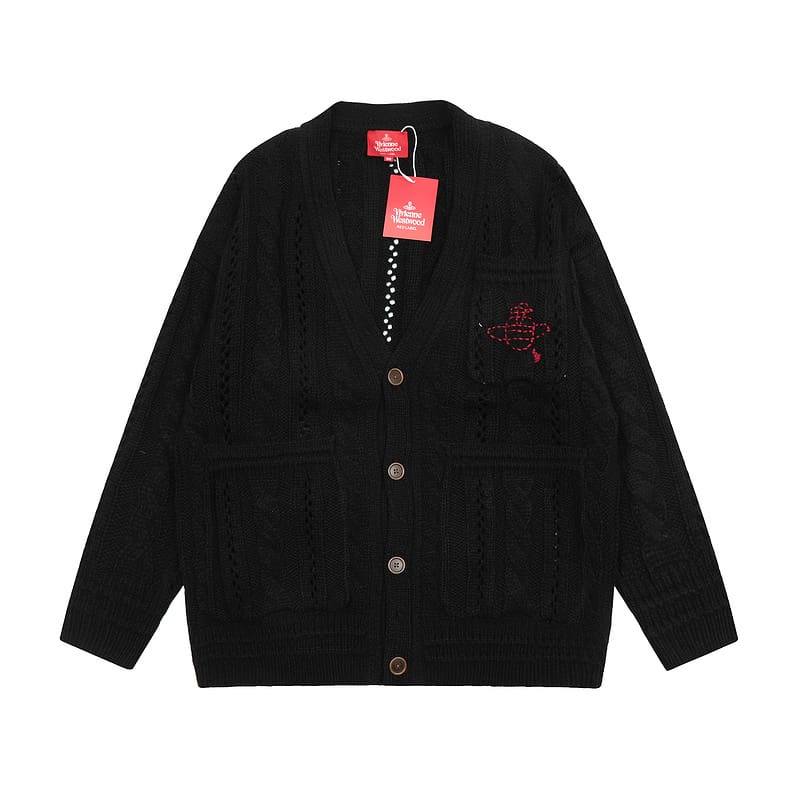 u1u1enne westwood loose v-neck cardigan hollow design knitted sweater for men and women