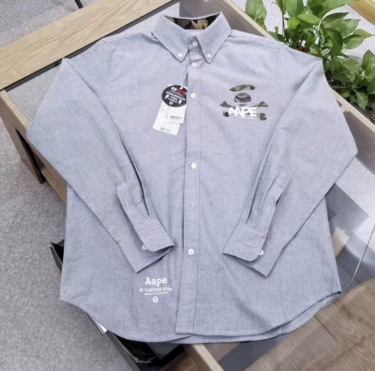 Aape Camouflage Stitching Letter Printed Long Sleeve Shirt for Men and Women