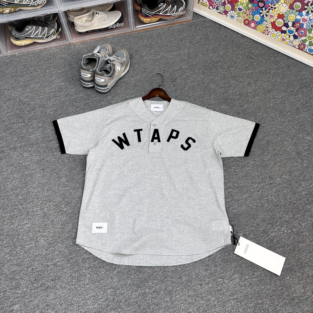 Richao Western Hills 24SS WTAPS LEAGUE COTTON letter affixed cloth embroidered T-shirt men’s short sleeve baseball shirt