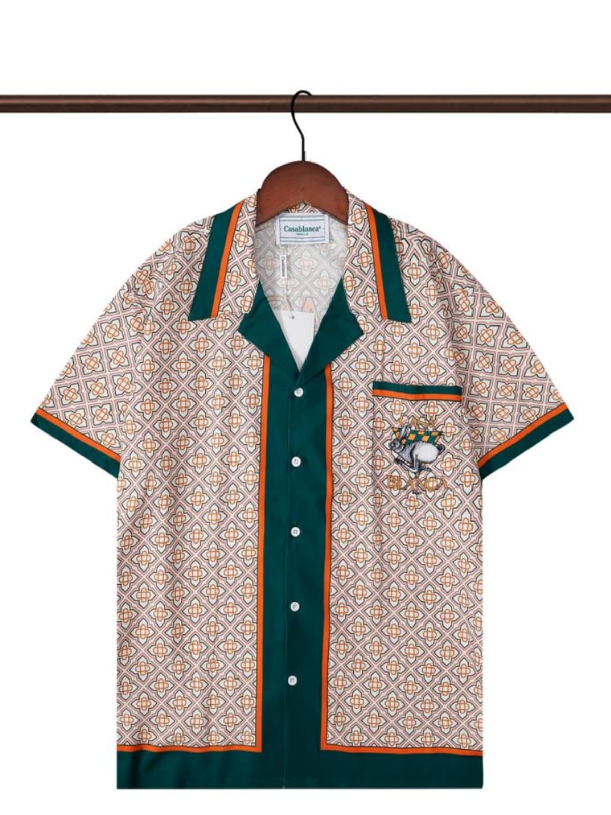 Casablanca Orange Plaid Rabbit Sports Casual Short Sleeve Shirt for Men and Women