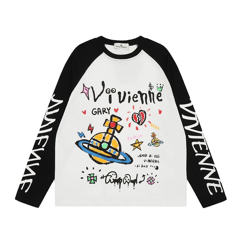 u1u1enne westwood splash-ink embroidered long sleeve t-shirt for men and women