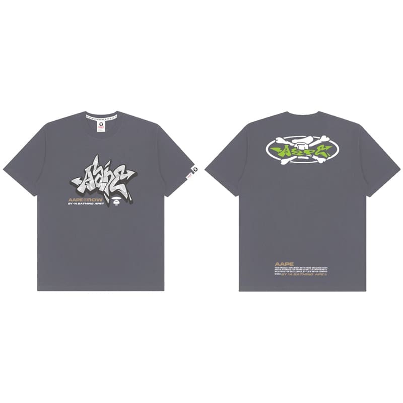 Aape Badge Print Short Sleeve T-Shirt Letter Ape Head Design for Men and Women